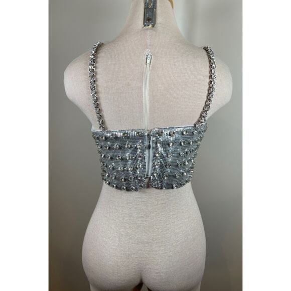 Retrofete Kauren Crystal Embellished Chainmail Crop Top Size Small - Picture 11 of 13